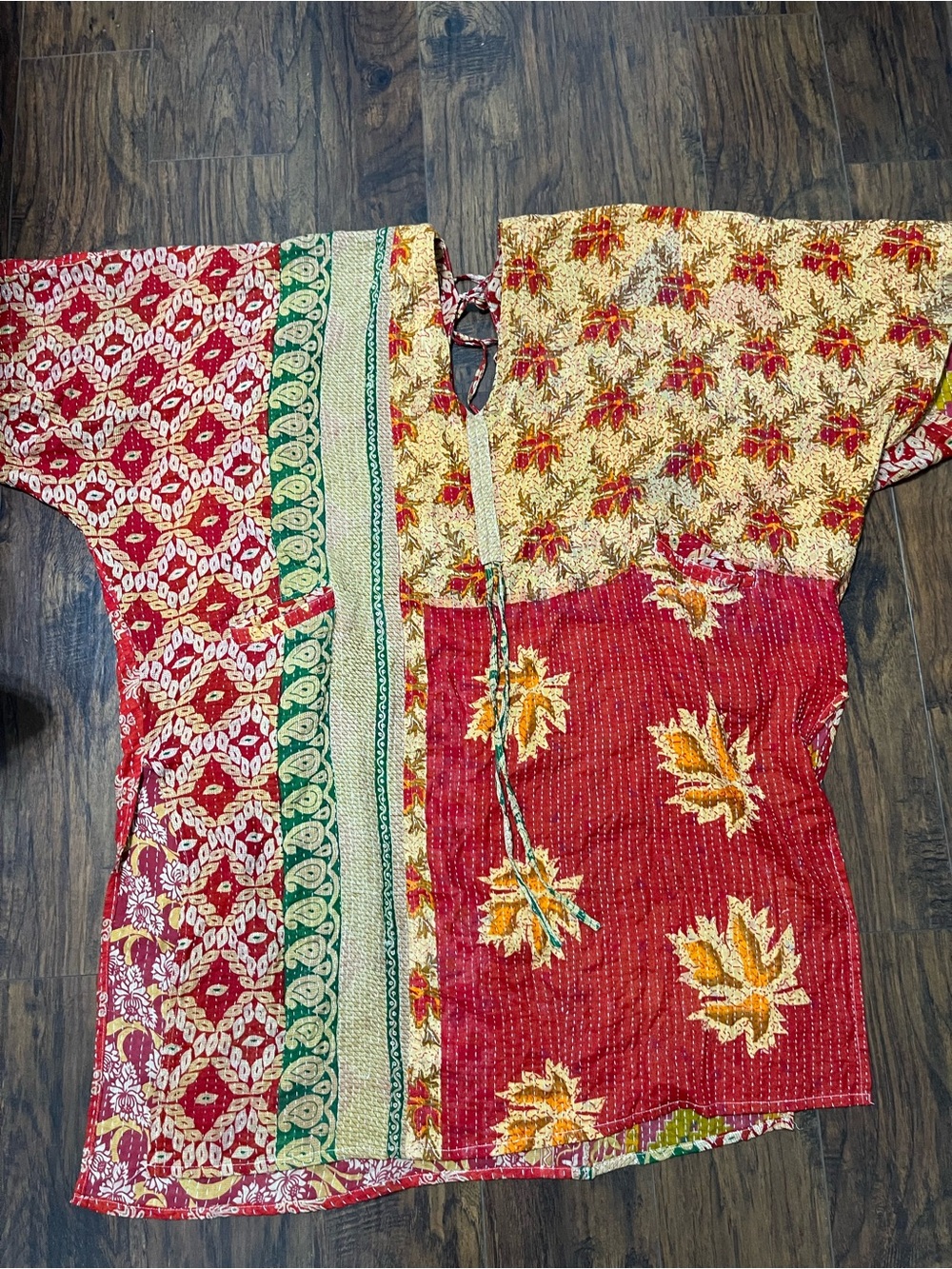 Patchwork Red Floral Boho Women's Kantha Top